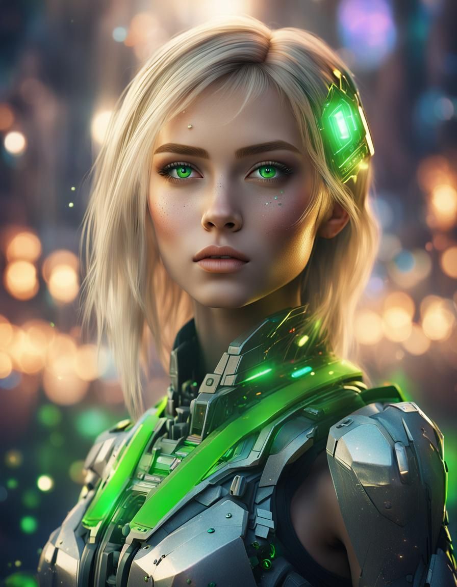 Futuristic Blonde Woman Portrait in Digital Art Style