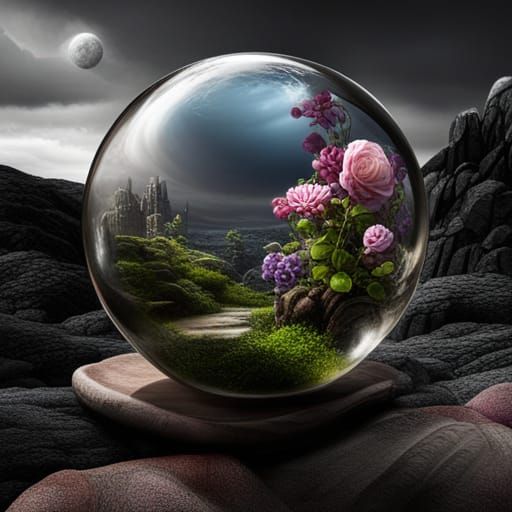 Terrarium Orb with Roses and Violets