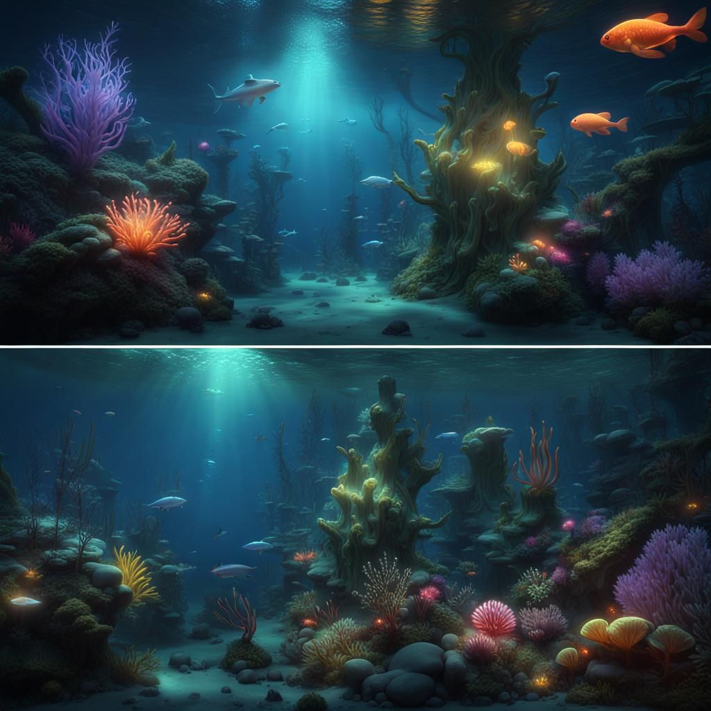 Bioluminescent Sea Creatures in Fantasy Ocean Depths
