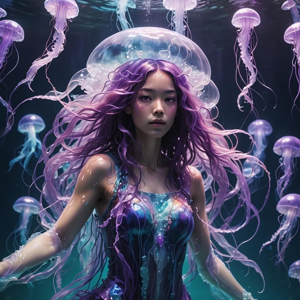 Magical Underwater Portrait of Jellyfish Girl