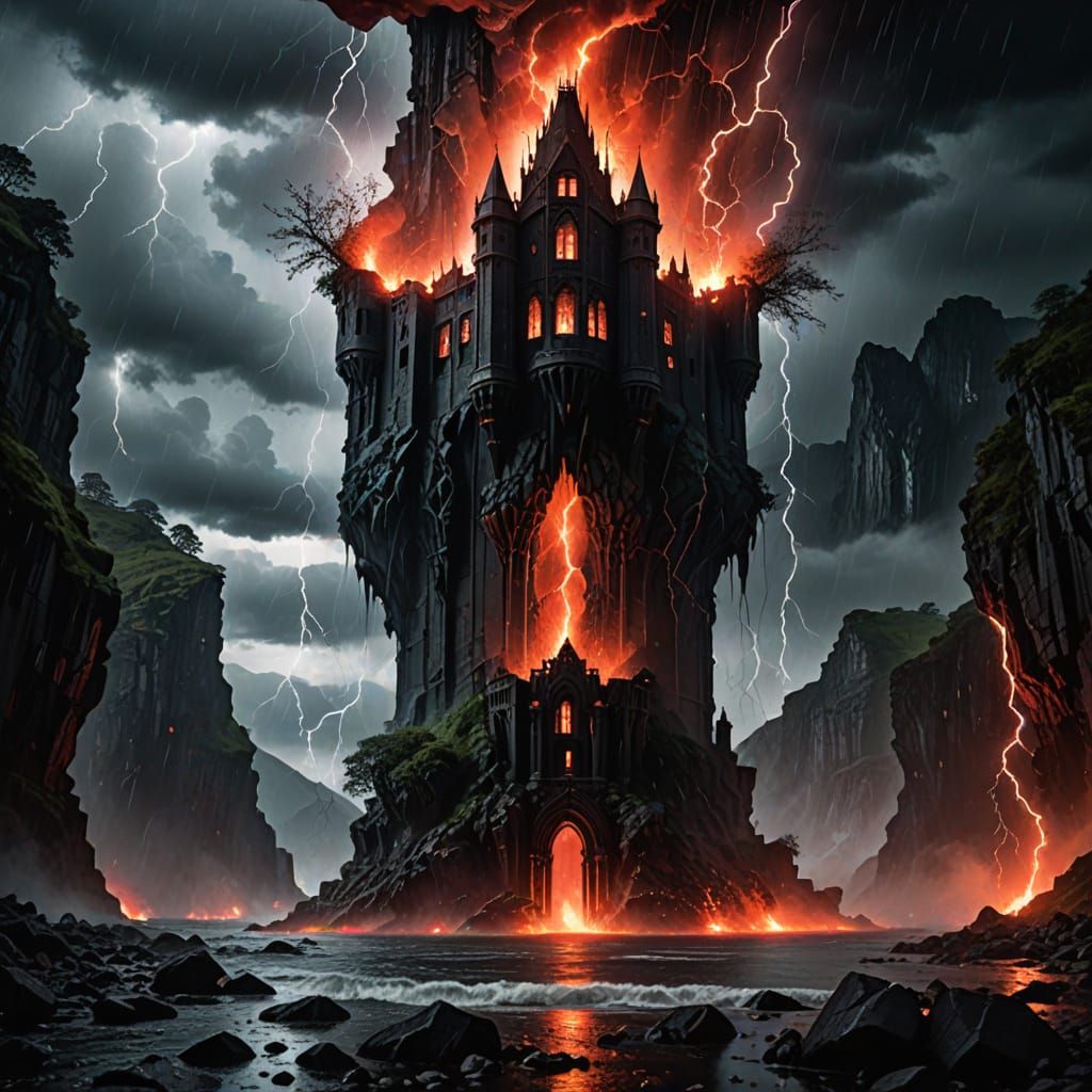 Abyssal Tower in Shattered Cup: Dark Fantasy Scene