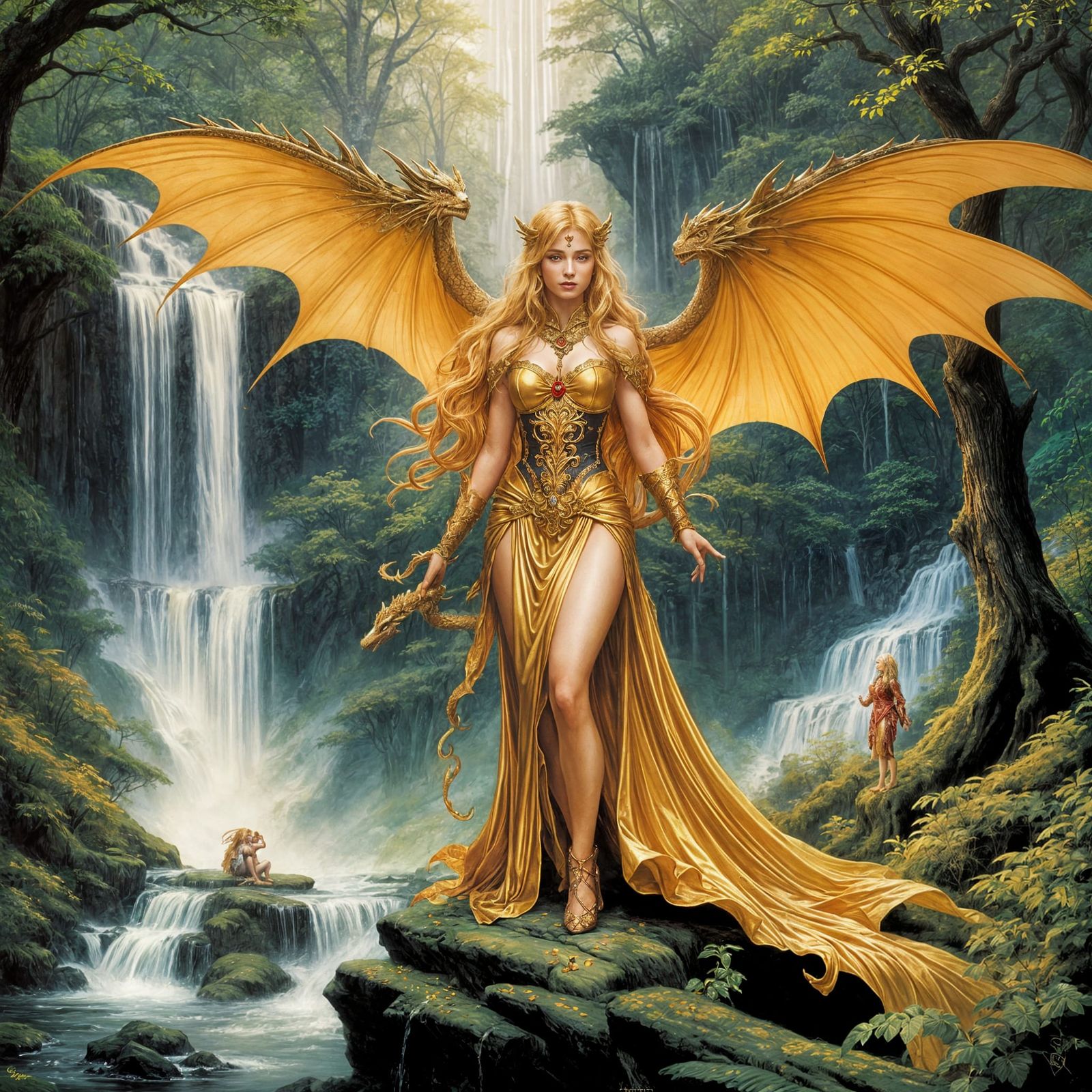 Enchanted Forest Maiden with Dragon in Fantasy Art