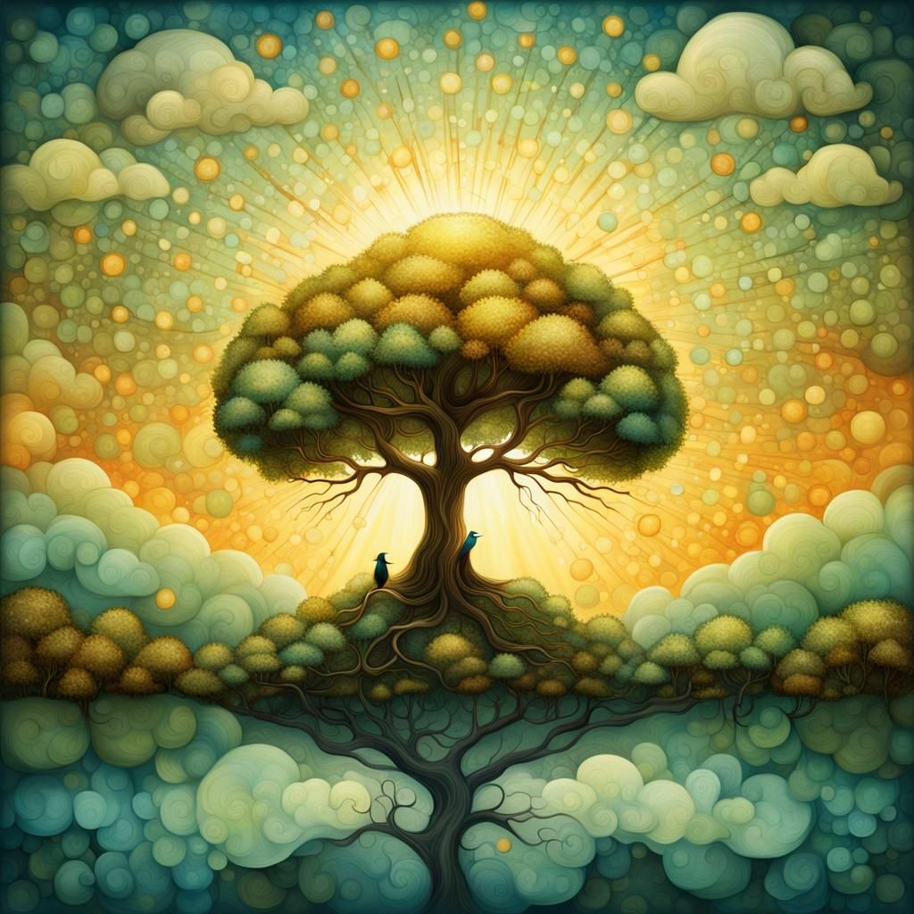 Tree Branch in Sunlight: Digital Painting Illustration