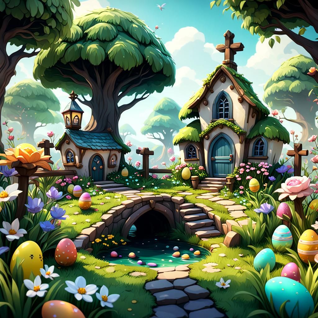 Chibi Easter Garden: Detailed Matte Painting