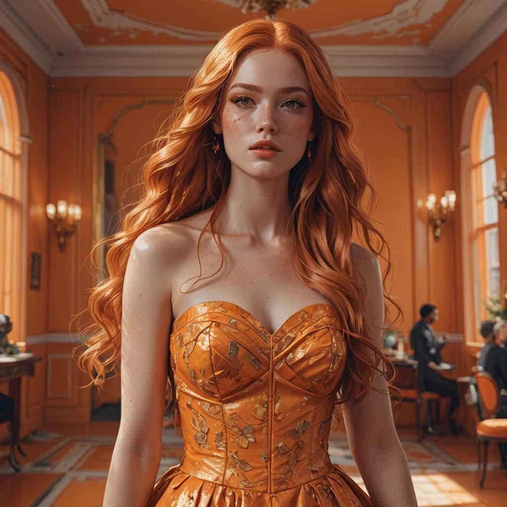 Beautiful Woman with Orange Hair, Hyperdetailed Digital Art