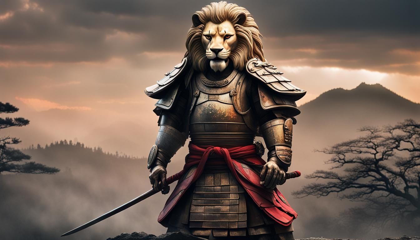 Lion Samurai Commander Overlooking Battlefield