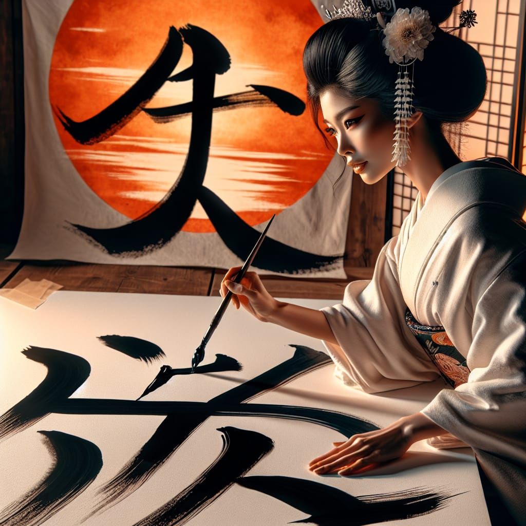 Japanese calligraphy art, painting a kanji.