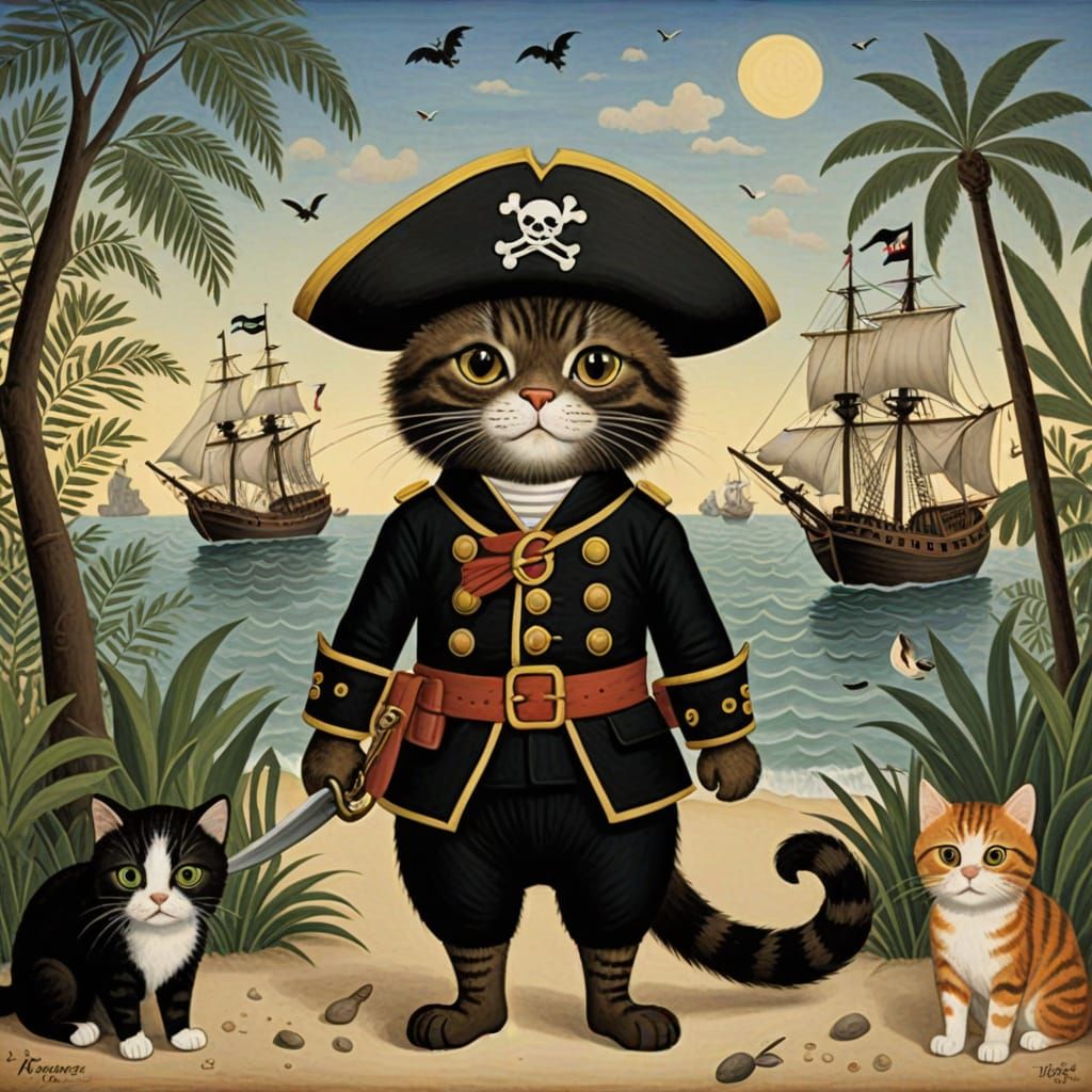 Pirate Cat's Dream: Naive Art Style