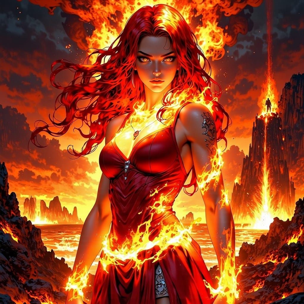 Fiery Woman Spirit From Volcano Inferno