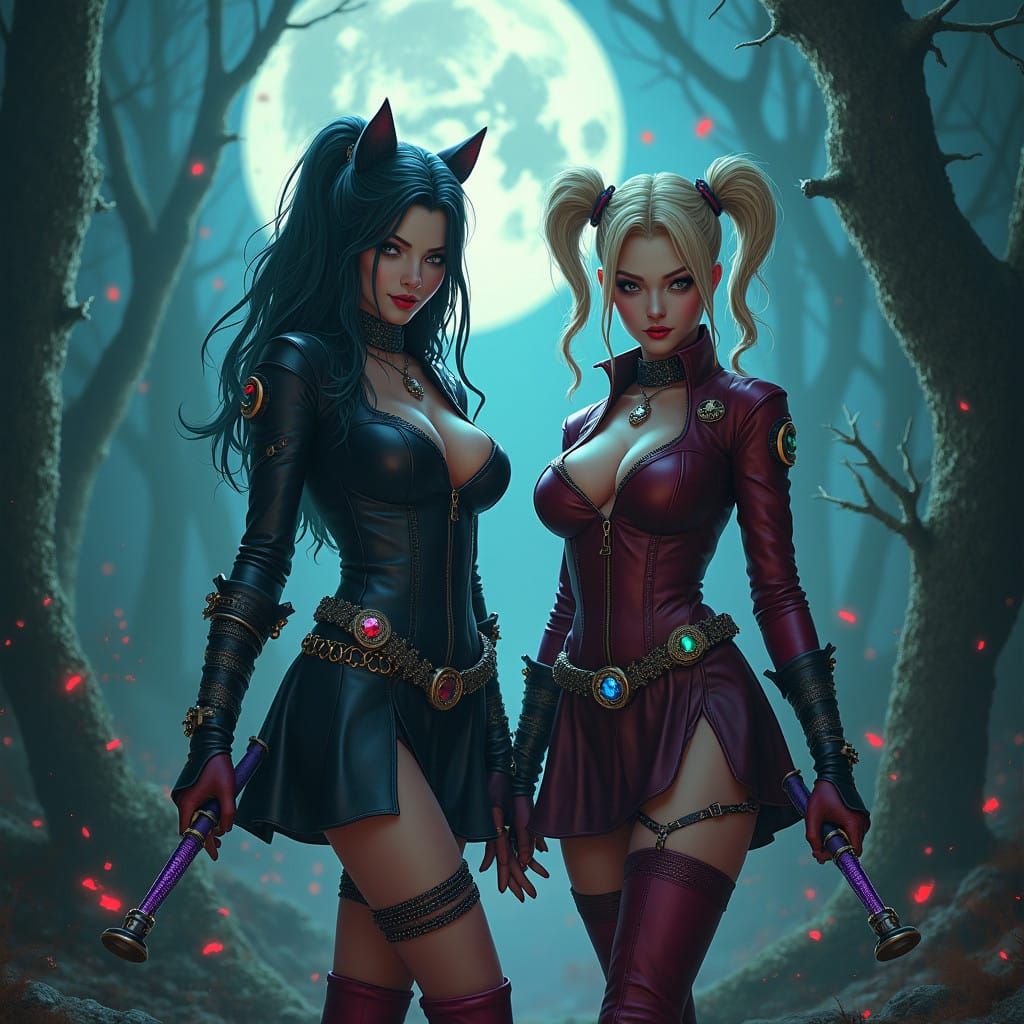 Ethereal Vampire Hunters, Catwoman and Harley Quinn, in Dark...