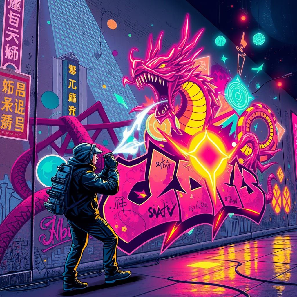 Street Artist Brings Cyberpunk Mural to Life