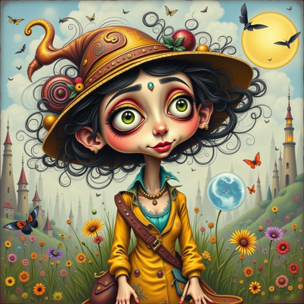 Whimsical Woman in Cartoon Style