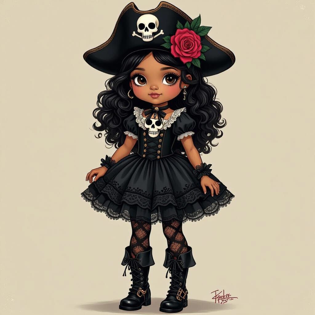 Dominican Girl Pirate Captain in Surrealist Pop Art Style