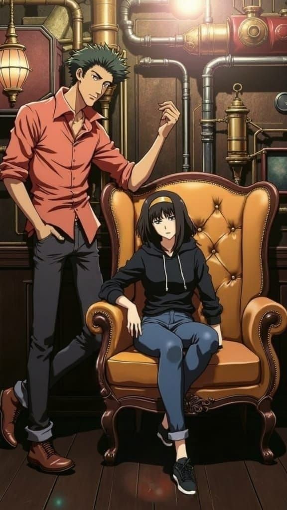 Confident Man and Woman in Steampunk Ballroom