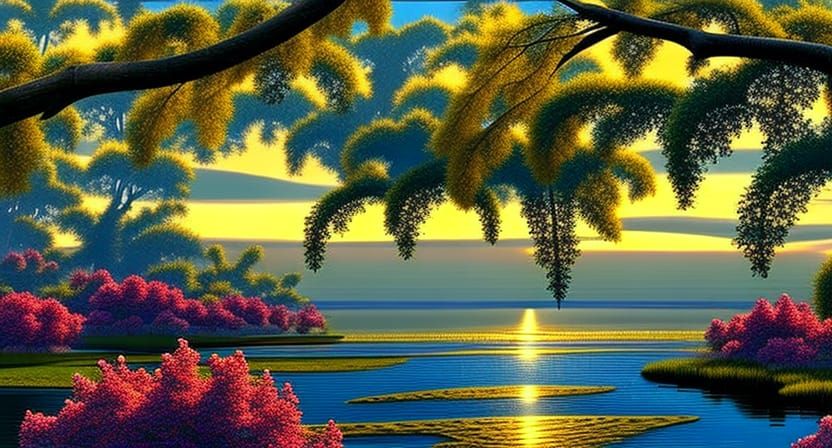 Wind Chimes in Georgia Bayou: Cel-Shaded Digital Art