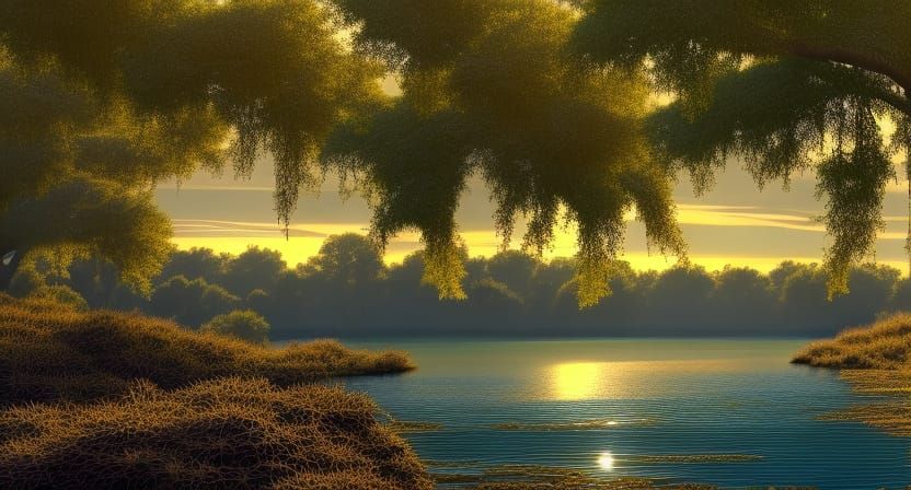 Wind Chimes in Georgia Bayou: Cel-Shaded Digital Art