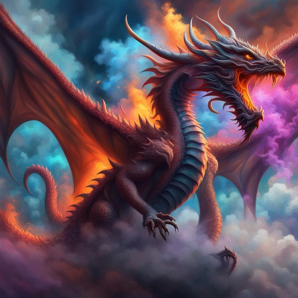 Fantasy Dragon Portrait in Fractal Abstract Style