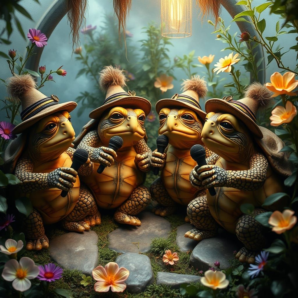 Singing Turtles in a Lush Terrarium
