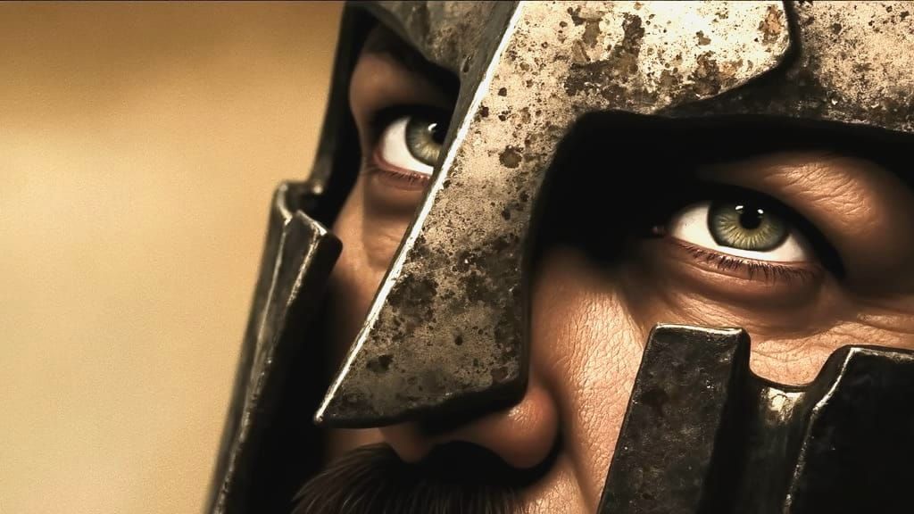 Close-Up of Leonidas's Helmeted Face