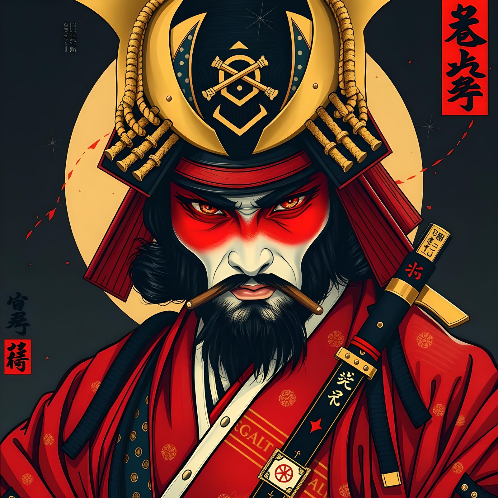 Samurai Warrior in Ukiyo-e Style