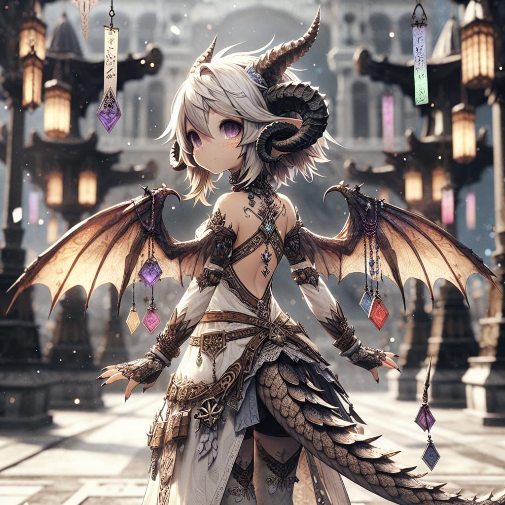 Anthropomorphic Dragon in Grand Plaza, High Fantasy Anime