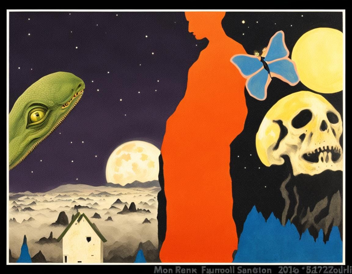 Surreal Reptile Alien in Moon Landscape