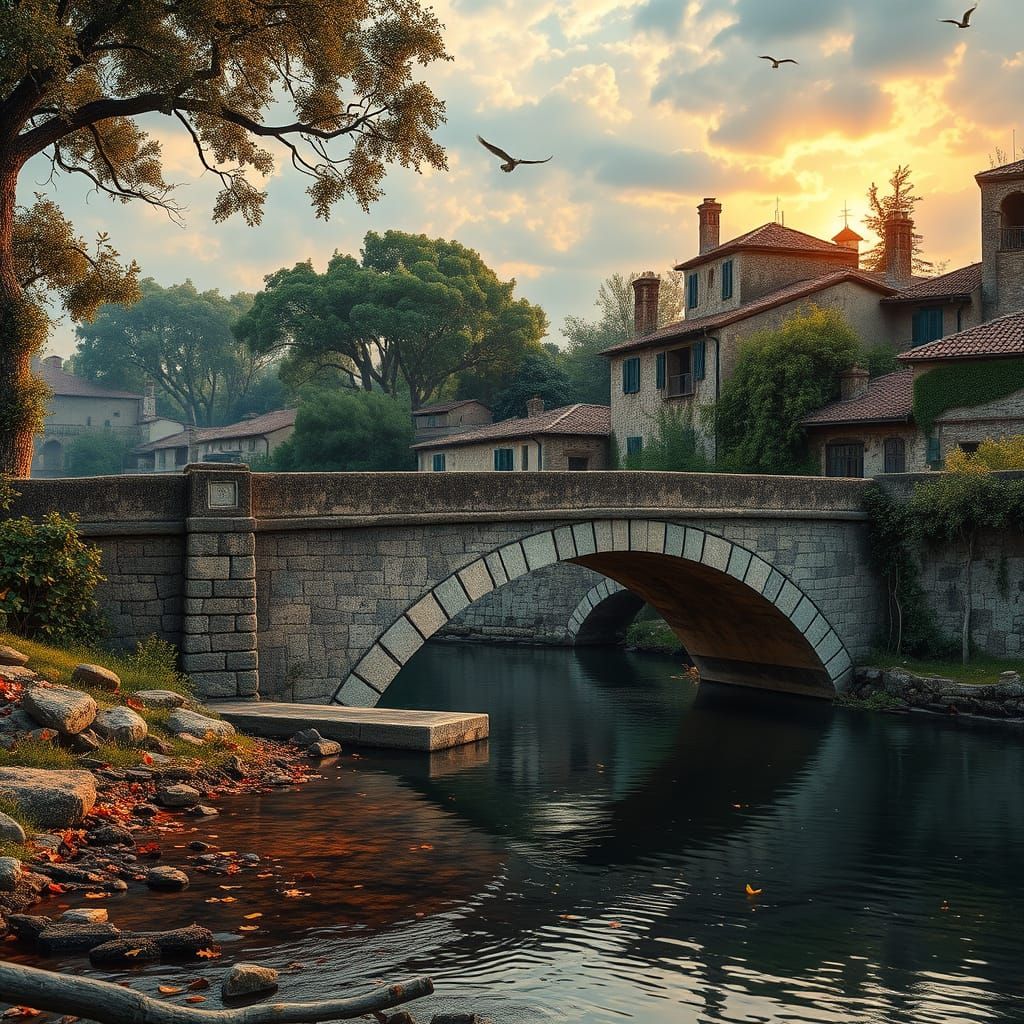 Ancient Stone Bridge Amidst Rustic Village