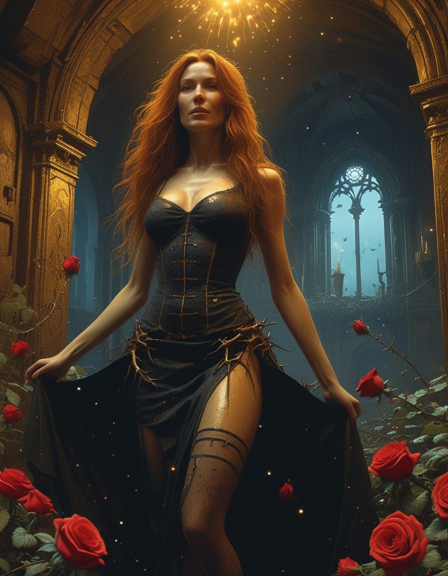 Mystical Castle Portrait: Woman in Golden Light