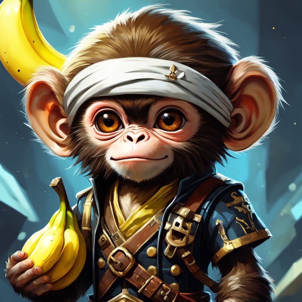 Chibi Pirate Monkey on a Treasure Hunt as Digital Art
