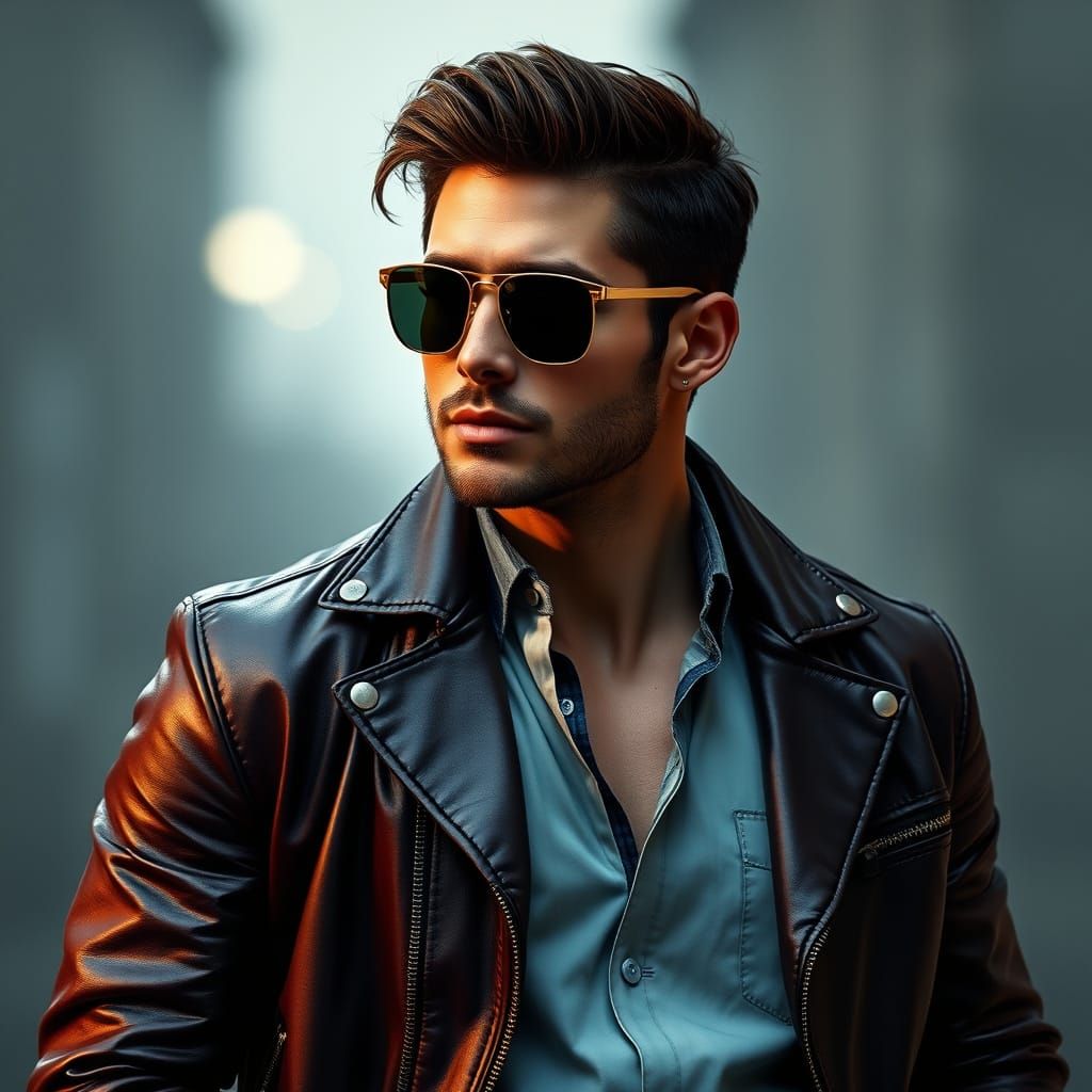 Handsome Guy in Leather Jacket, Moody Lighting