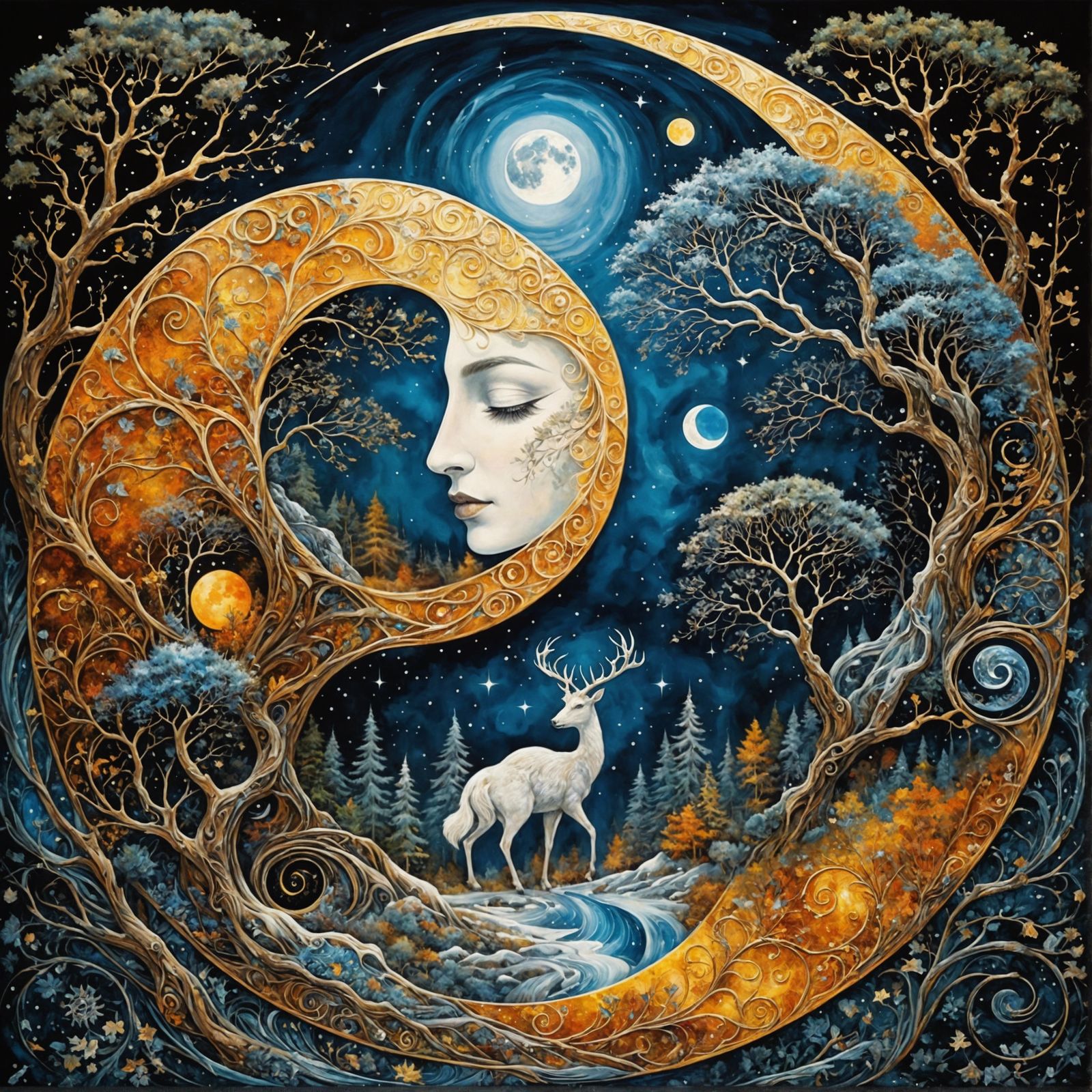 Yin Yang Winter Forest: A Watercolor Fantasy