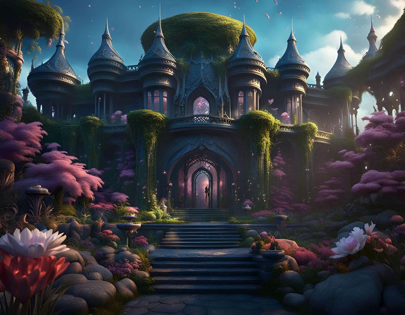 Elaborate Dark Fairy Palace by the Sea