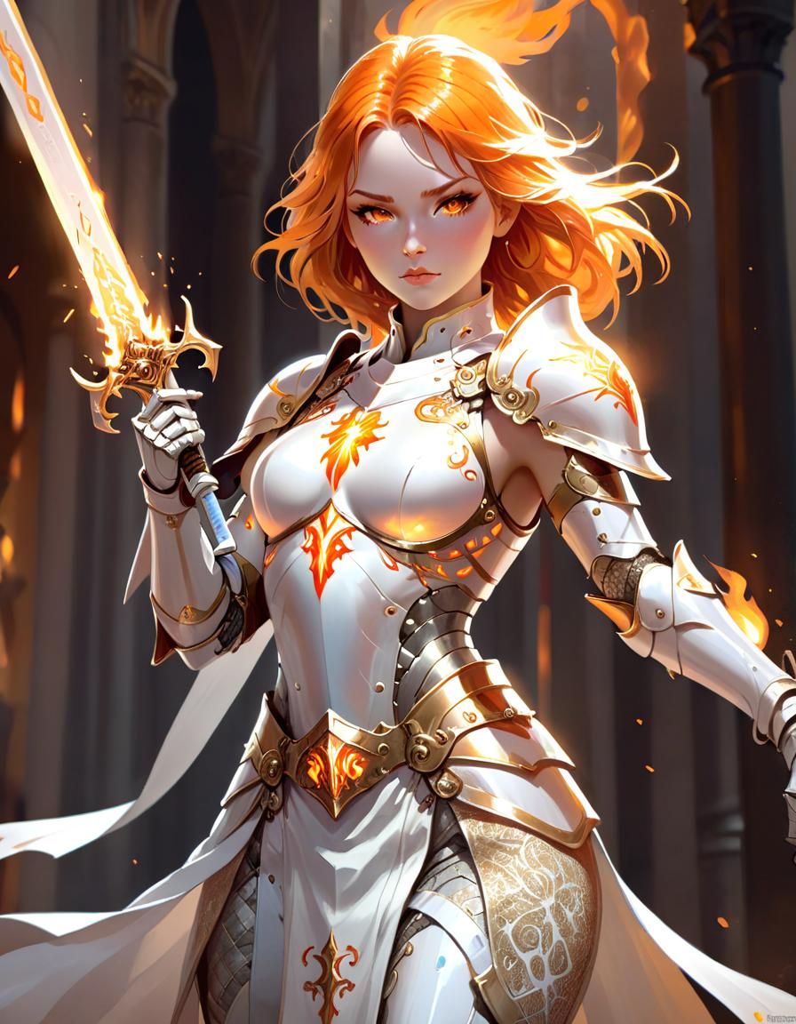 Epic Holy Paladin with Flaming Sword