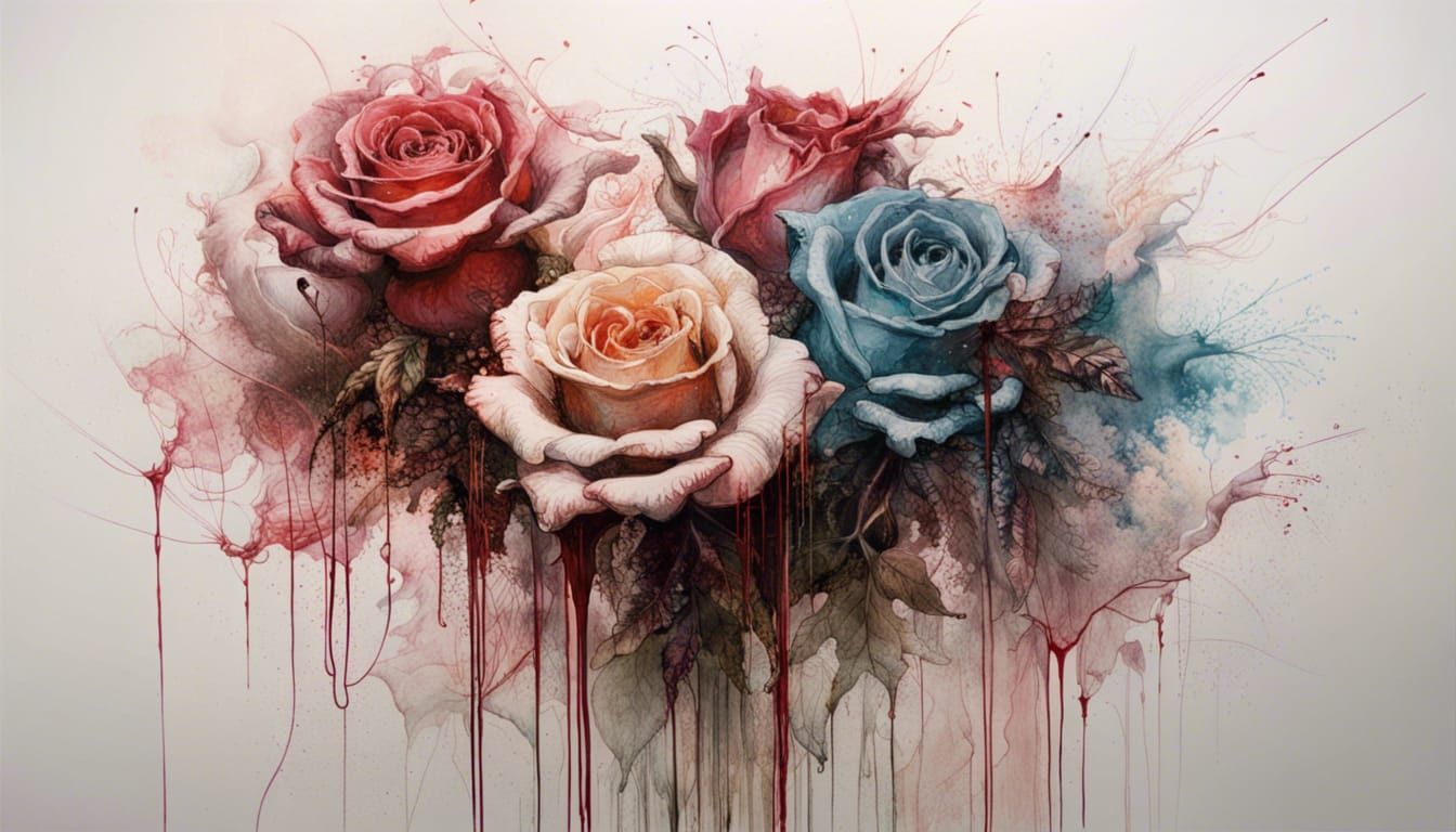 Liquid Ink Roses Dissolving into Swirling Smoke