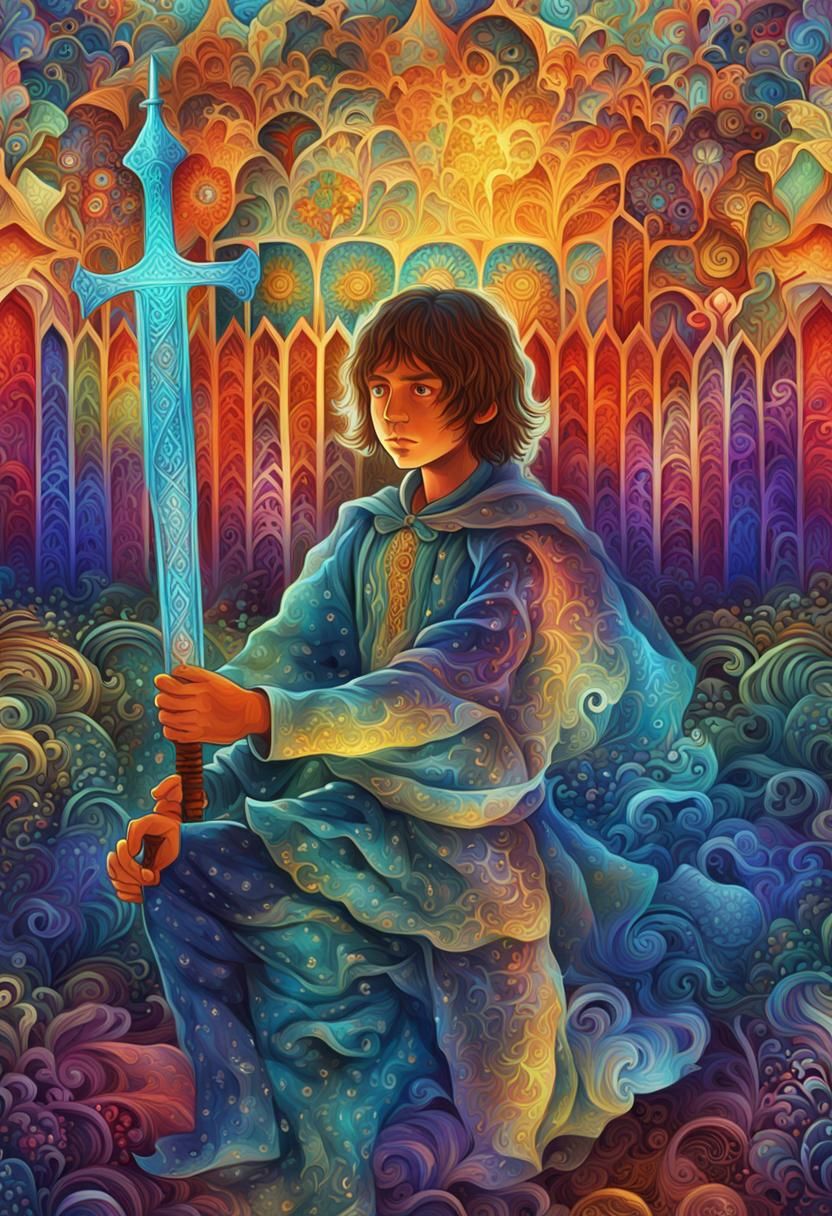 Boy with Sword in Fractal Dreamscape