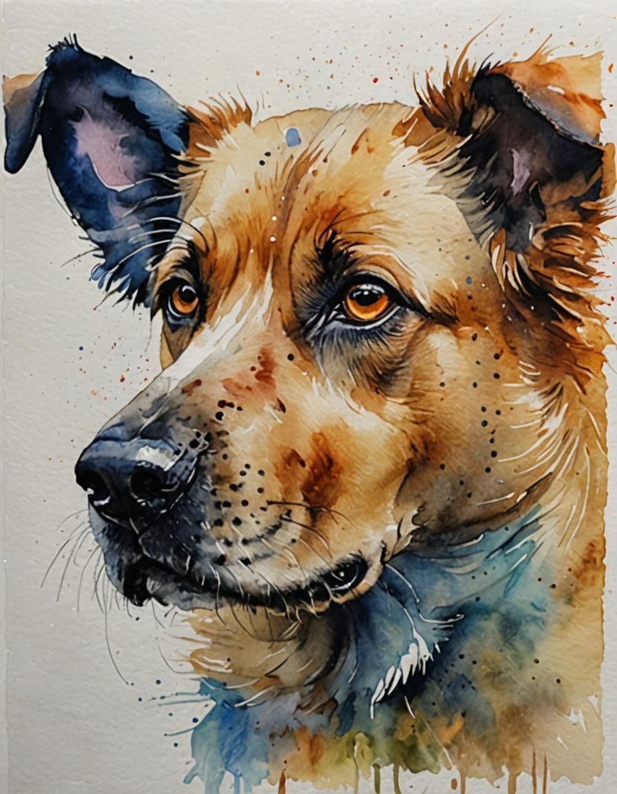 Face of dog, Watercolor easy strokes