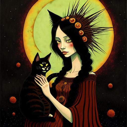 Dreamlike Woman-Cat in Art Brut Style