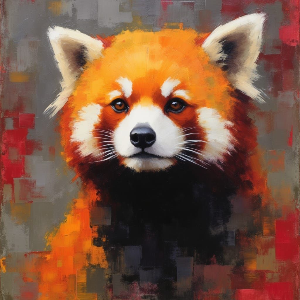 Red Panda in a Messy Oil Portrait Style