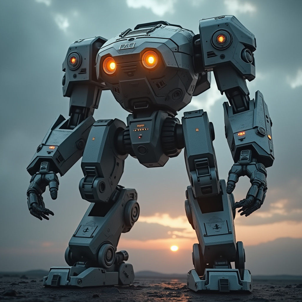 Epic Mech Robot Gleaming Under Dramatic Lighting