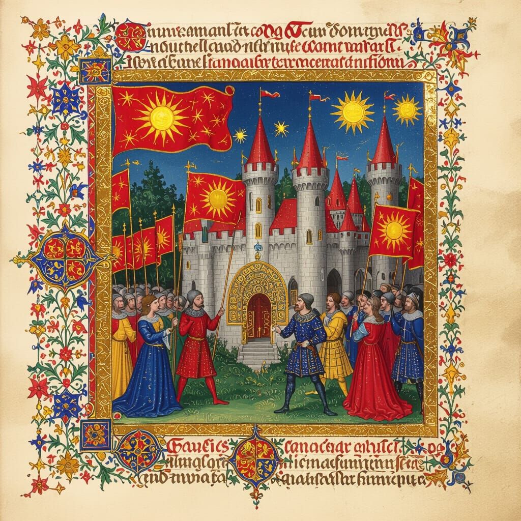 Medieval Illuminated Manuscript of a Flourishing Kingdom