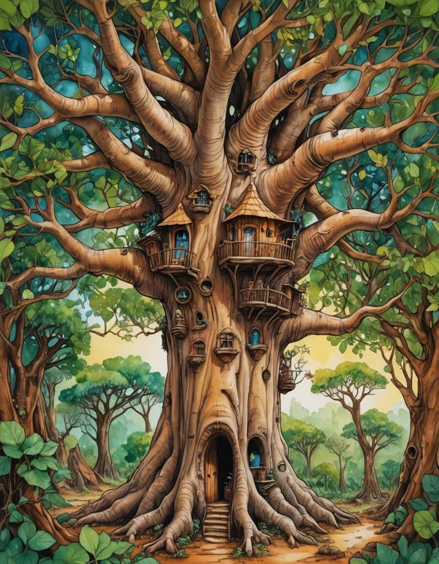 Elf Home Interior in Hollow Baobab Tree