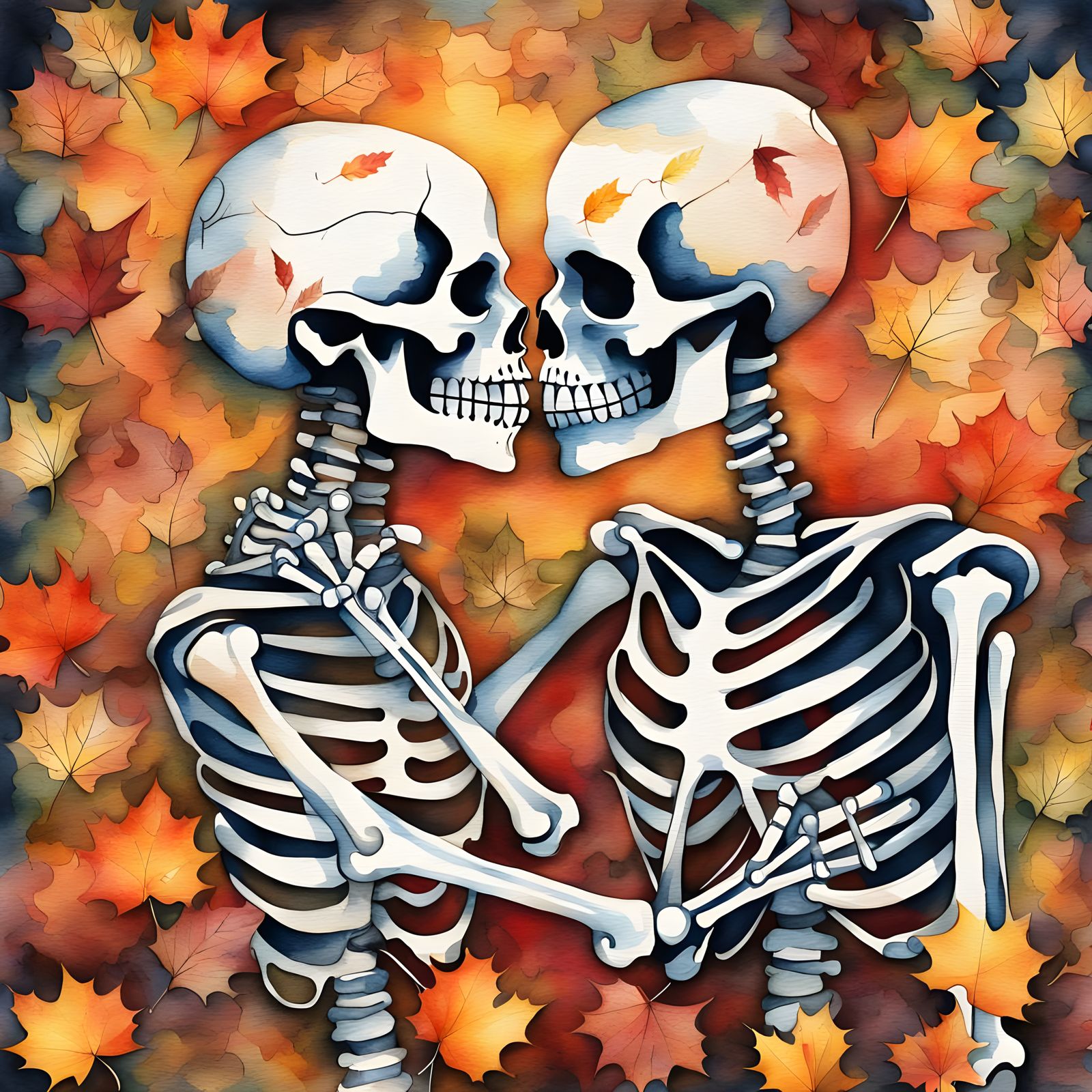 Skeletal Lovers in Autumn Leaves