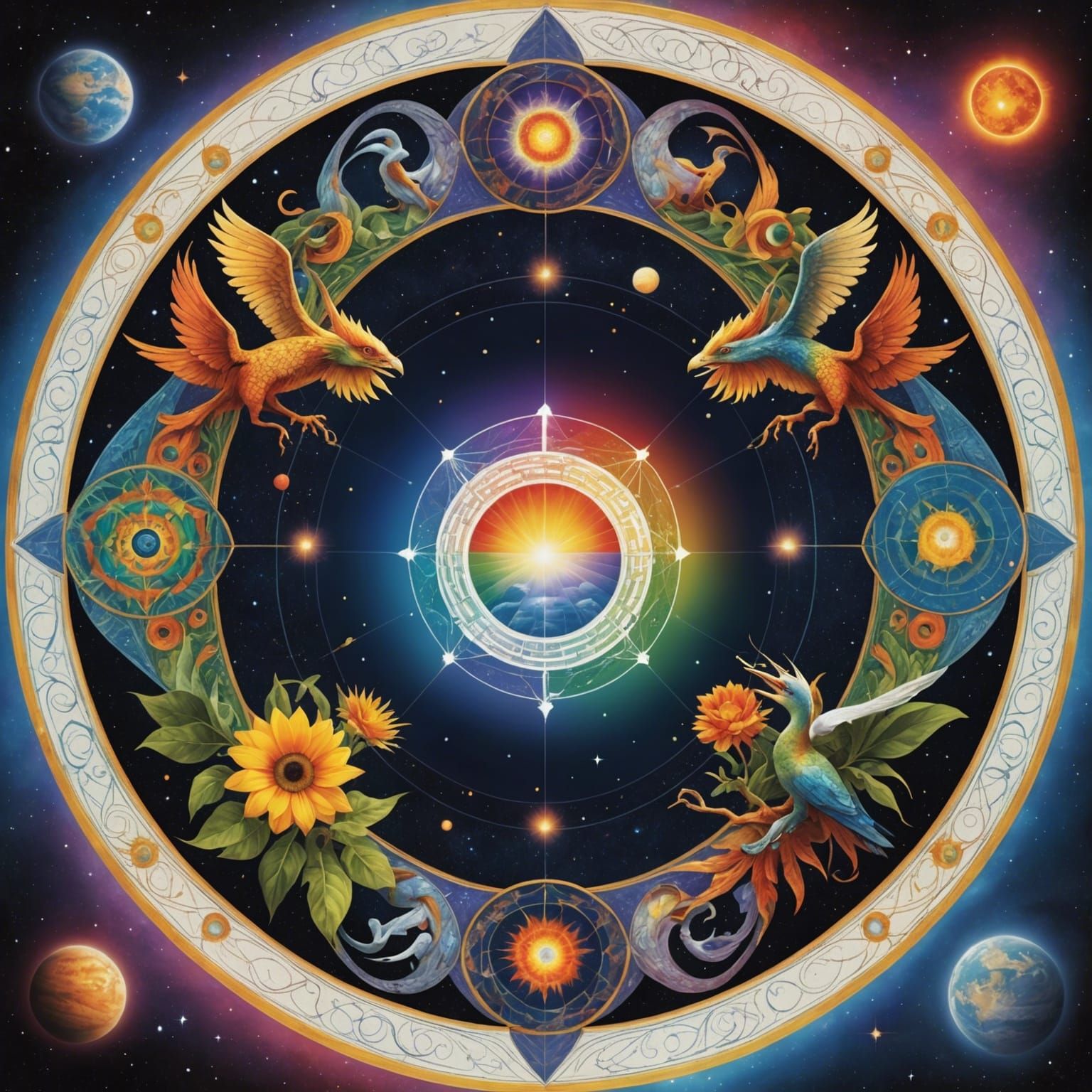 Cosmic Sacred Geometry with Animals: Hyperreal Ethereal Art