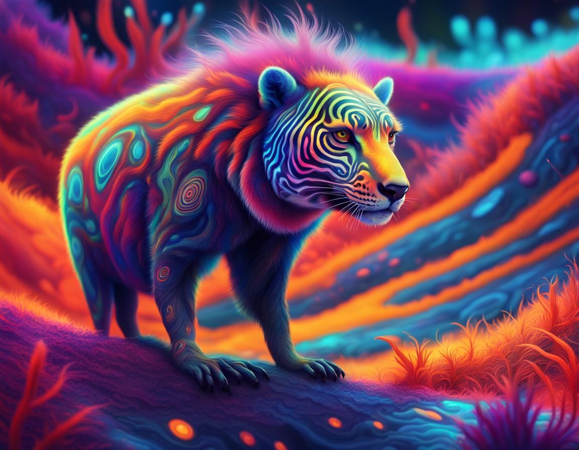 Surreal Psychedelic Animal in Dreamlike Landscape
