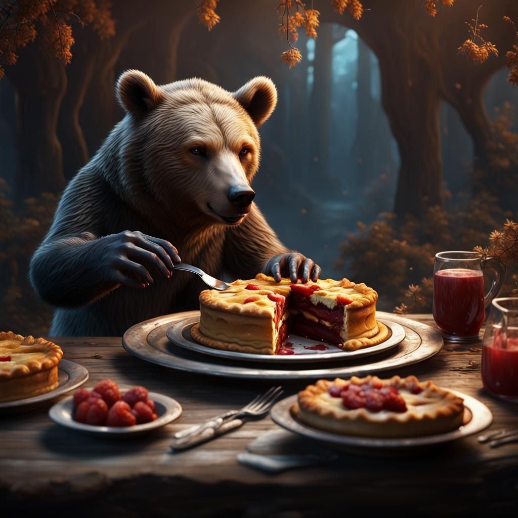 Bear Eating Pie: Detailed Fantasy Art