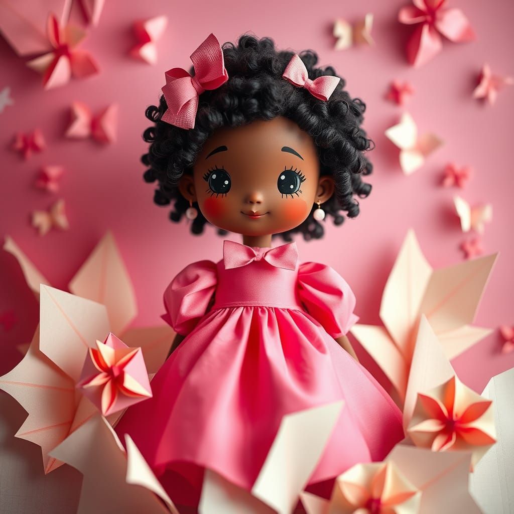 Black Girl in Pink Dress with Origami Art