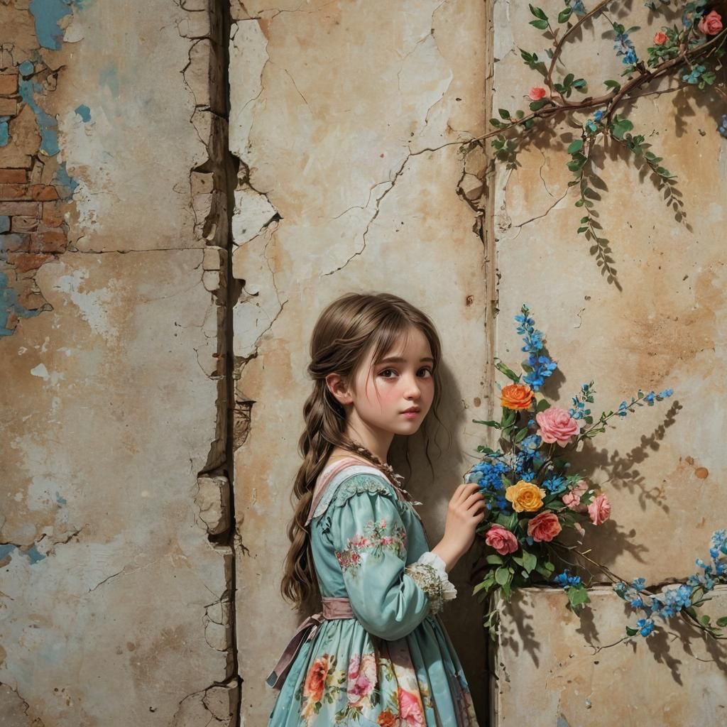 Anime Girl Portrait in Vivid Floral Style