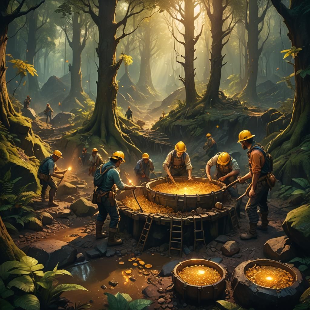 Mystical Forest: Miners Panning for Gold in Fantasy Art