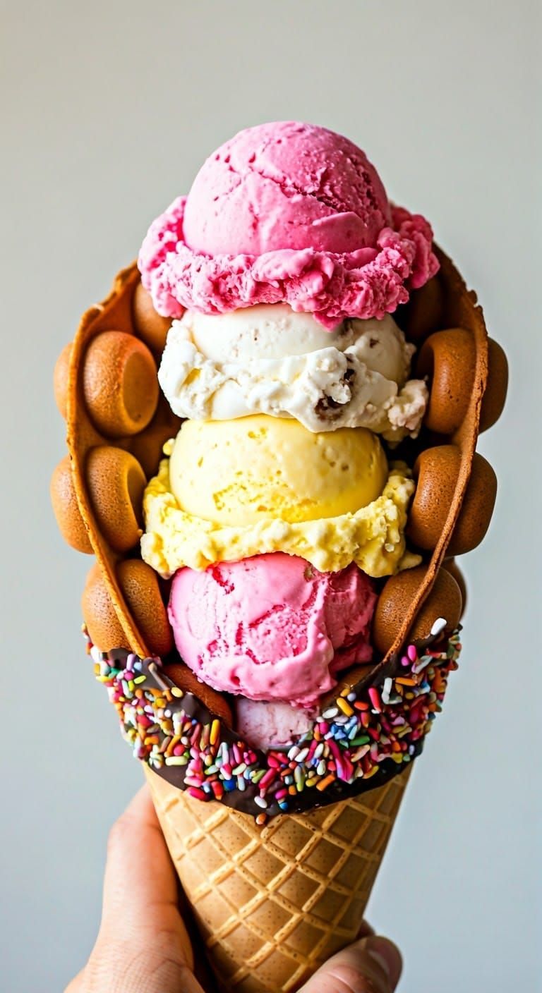 Eleven-Scoop Rainbow Sprinkled Ice Cream Cone