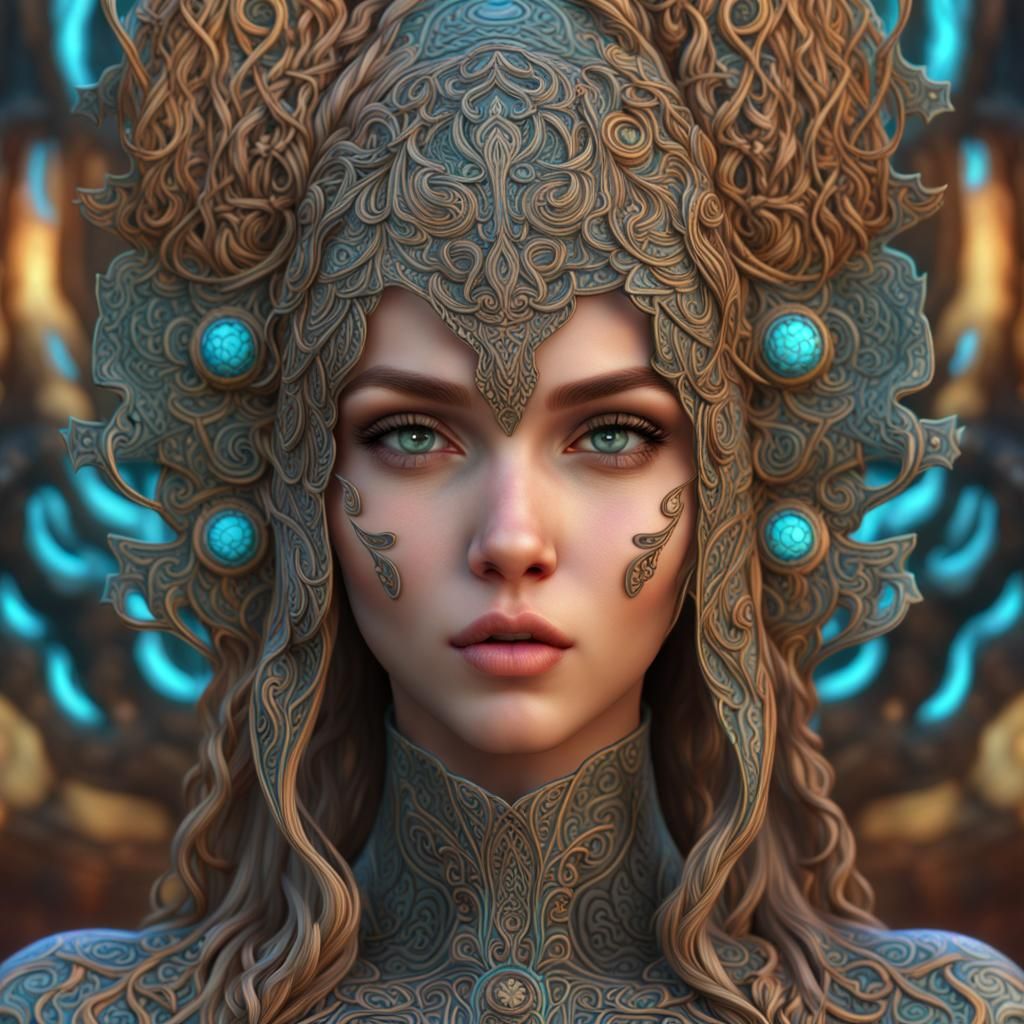 Hypersylized Celtic Beauty in Eldritch Art Nouveau